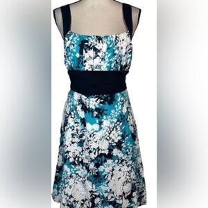 B Smart Tank Floral Blue and Black Women's Dress High Waist Tie Size 22 Good Con